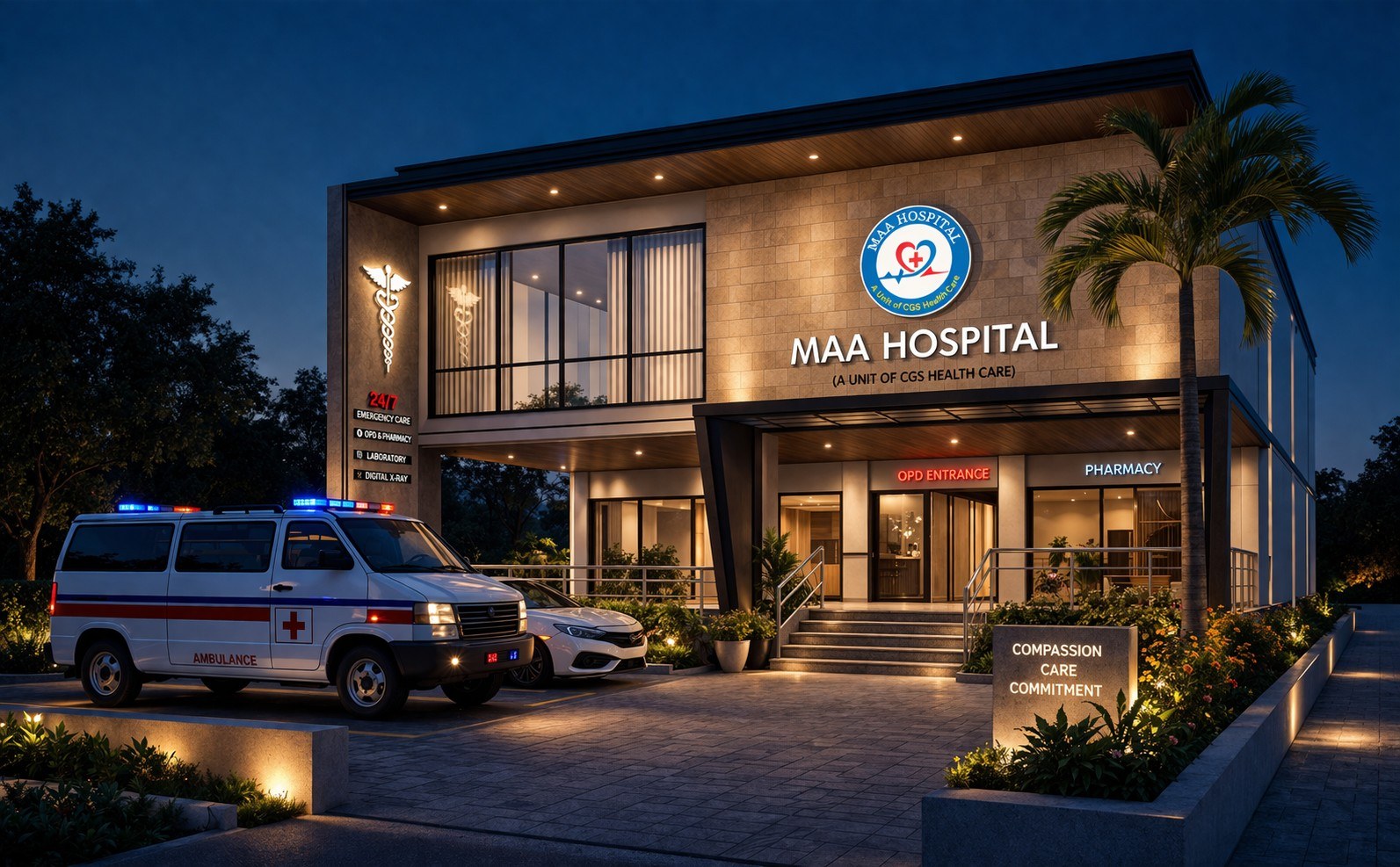 Maa Hospital — Design visualisation | Phase 1 handed over November 2023