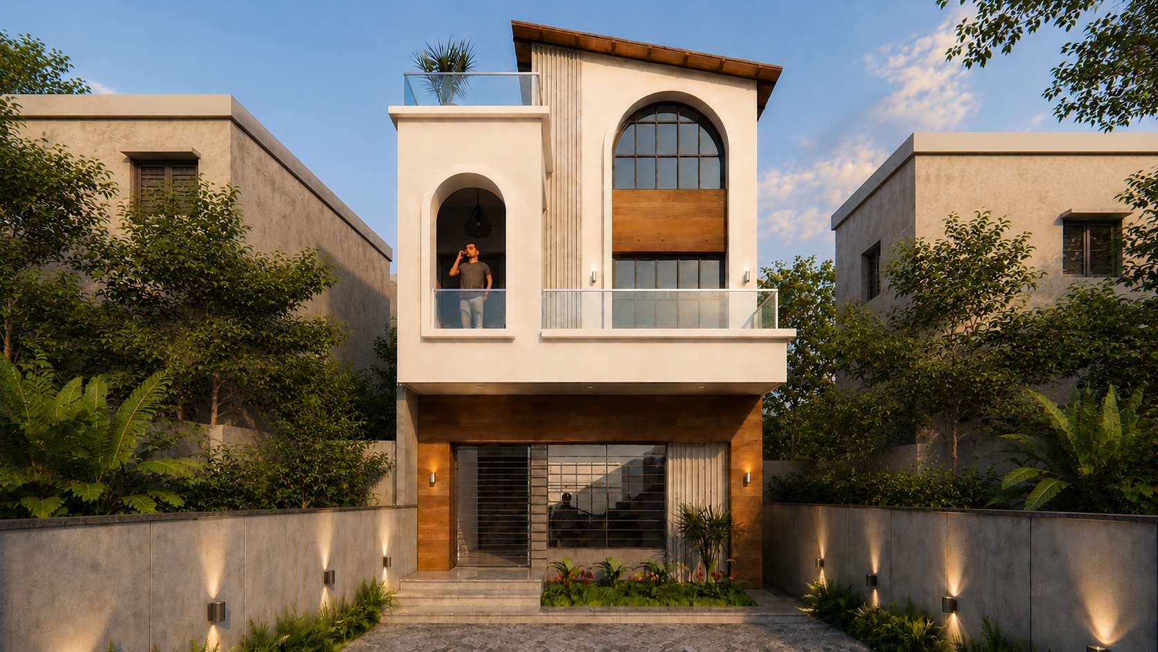 Daylight design visualisation of the proposed arched frontage at Chandan Kumar Residence