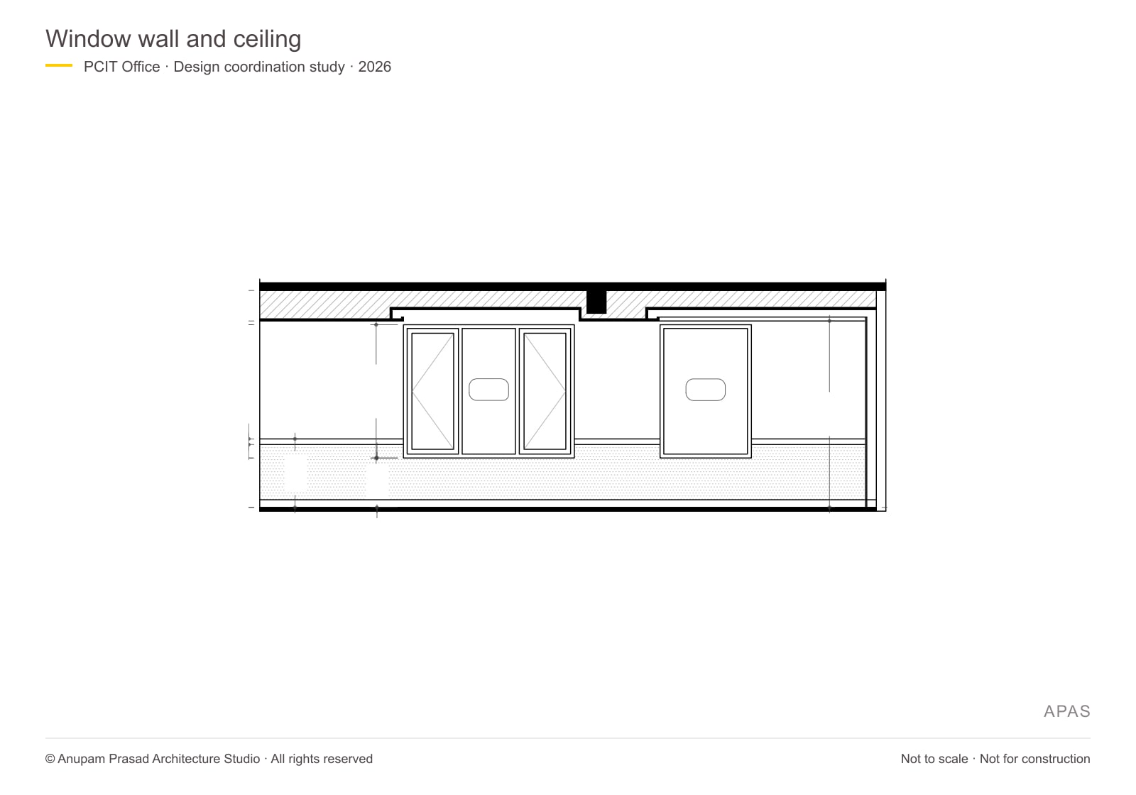 Window-wall section · Relationship between ceiling, openings, finishes and skirting.