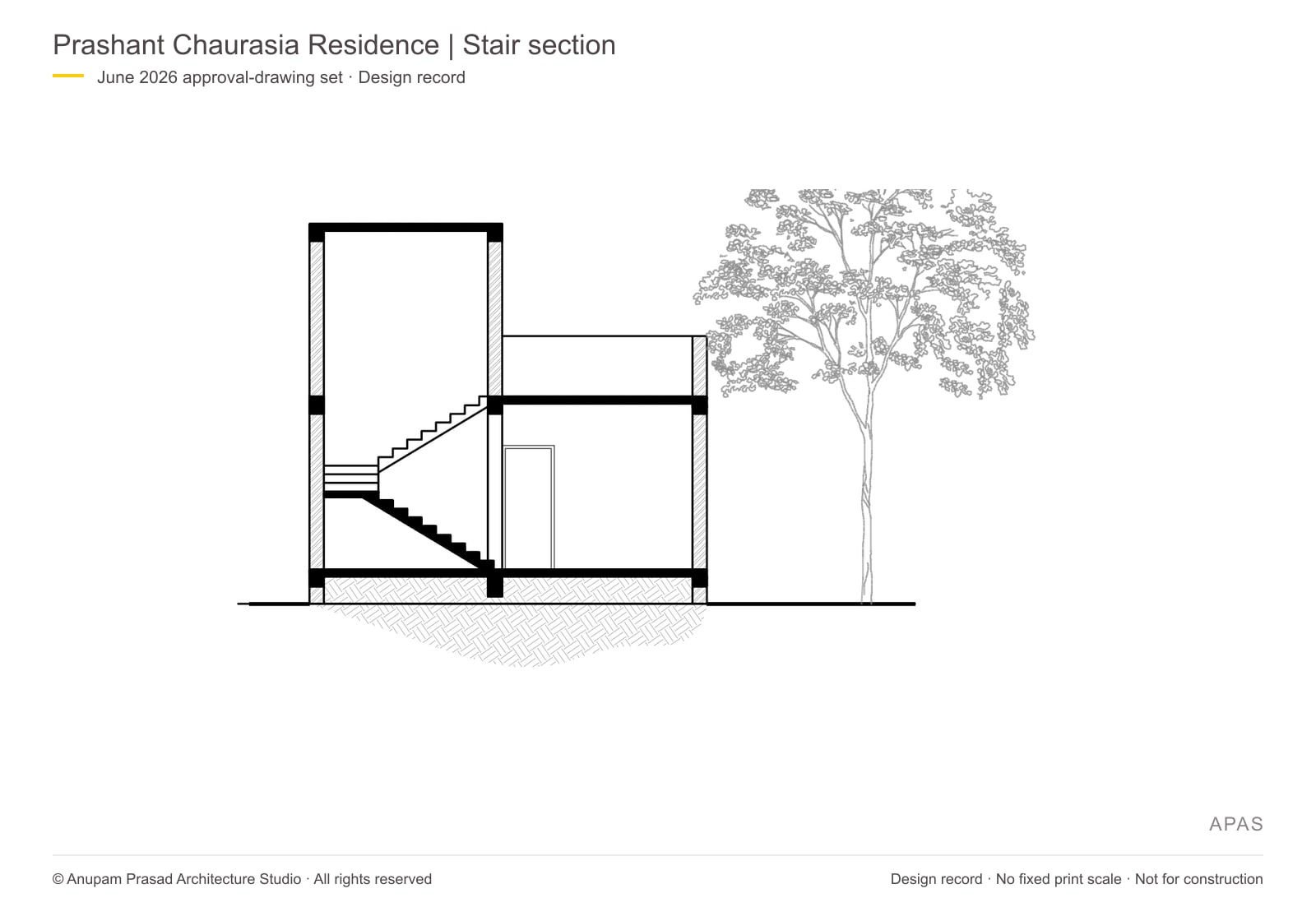 Cross-section through the stair and front rooms.