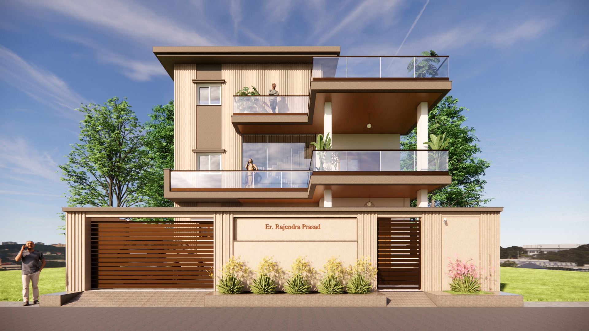April 2025 facade visualisation. Civil work is complete; finishing is next.